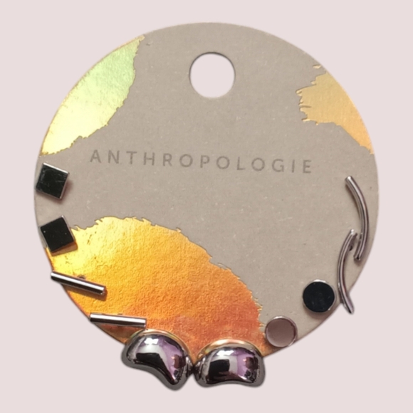 Anthropologie Rhodium-Plated Post & Huggie Earrings, Set of 5 - Picture 3 of 4